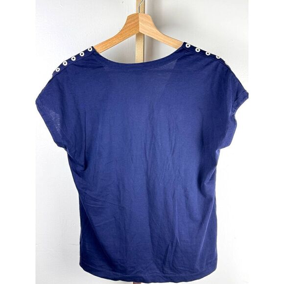 J. Crew Navy Blue Shirt with White Eyelet Embellishment Sz XS EUC // preppy // - Picture 2 of 9